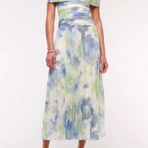 Abercrombie & Fitch Pleated Maxi Dress in Blue, Green & White Watercolor